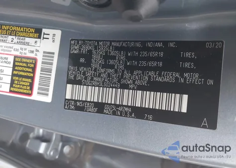 2020 Toyota Highlander Xle from USA, damaged, VIN 5TDGZRBH3LS024449